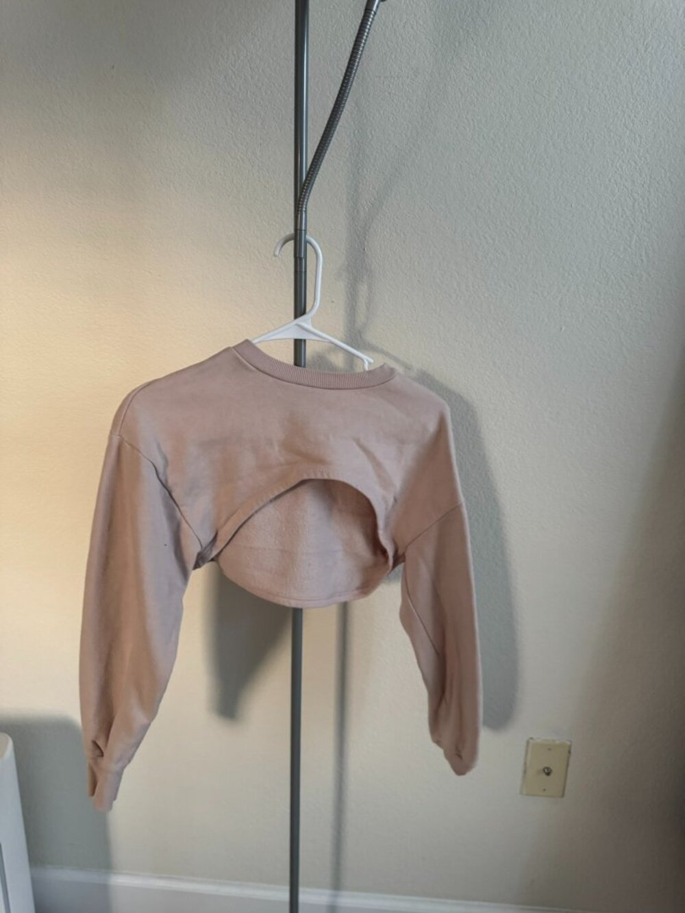 Open Back Crop Sweatshirt Blush Pink Long Sleeve Size 2